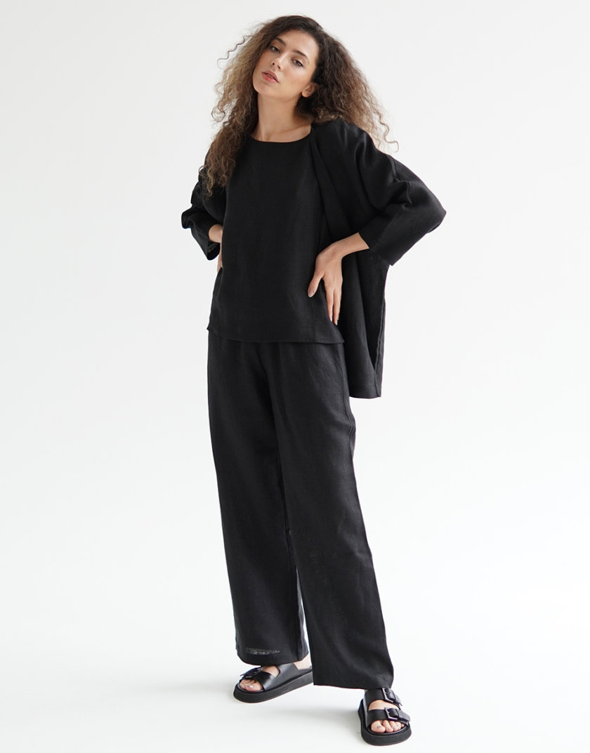 Льняной костюм с брюками ETP_ EWtr-linen-black, фото 1 - в интернет магазине KAPSULA