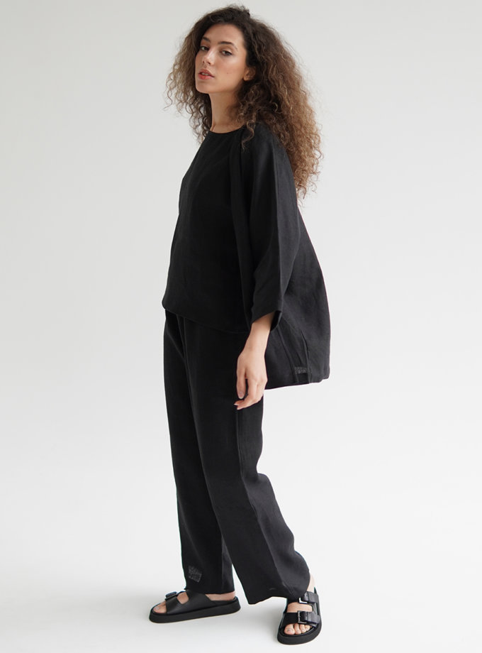 Льняний костюм з брюками ETP_ EWtr-linen-black, фото 1 - в интернет магазине KAPSULA