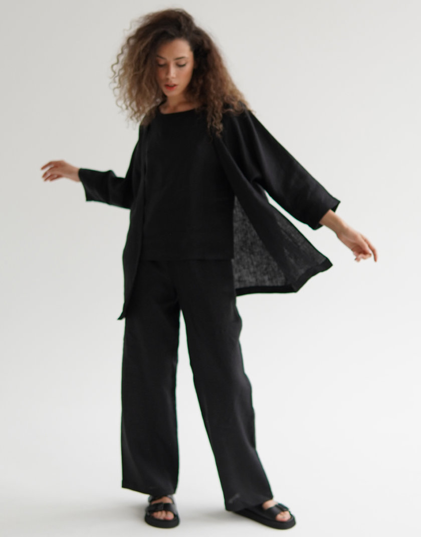 Льняной костюм с брюками ETP_ EWtr-linen-black, фото 1 - в интернет магазине KAPSULA