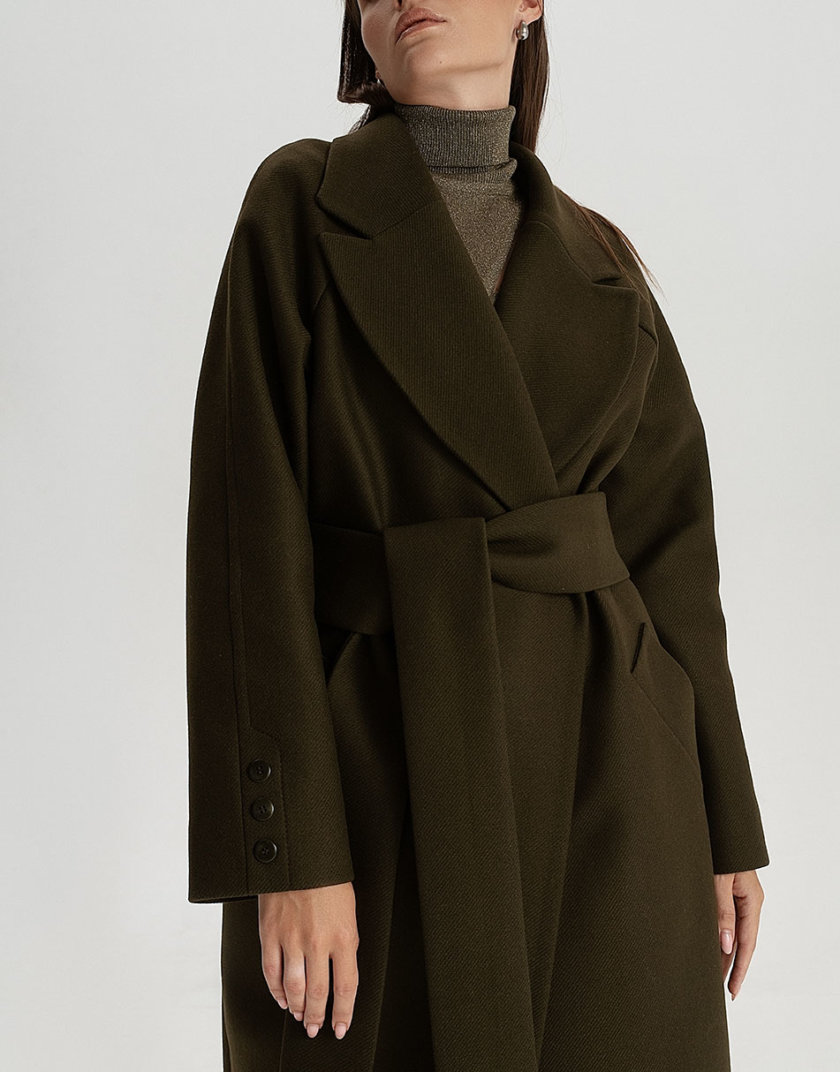Шерстяное пальто dark khaki — KAPSULA. Без подібних