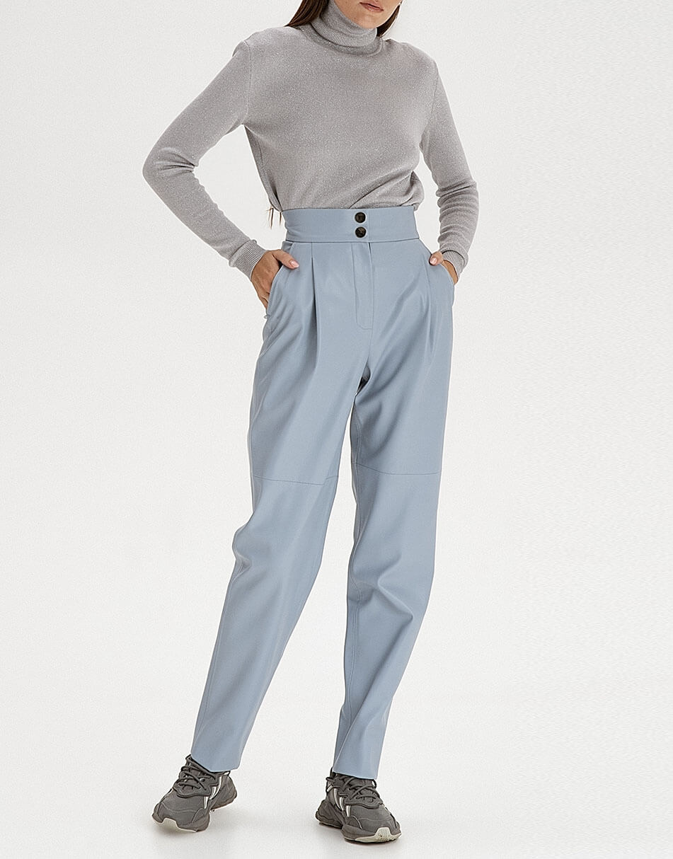 Штани вільного крою з еко-шкіри grey-blue WNDR_fw21_elbl_07, фото 1 Штани вільного крою з еко-шкіри grey-blue WNDR_fw21_elbl_07, фото 1 - в интернет магазине KAPSULA