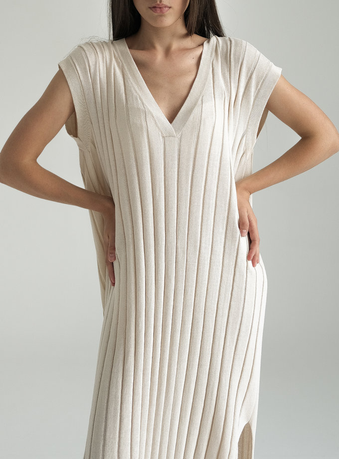 Бавовняна сукня з фактурною в'язкою FRBC_Fbkndress_beage, фото 1 - в интернет магазине KAPSULA