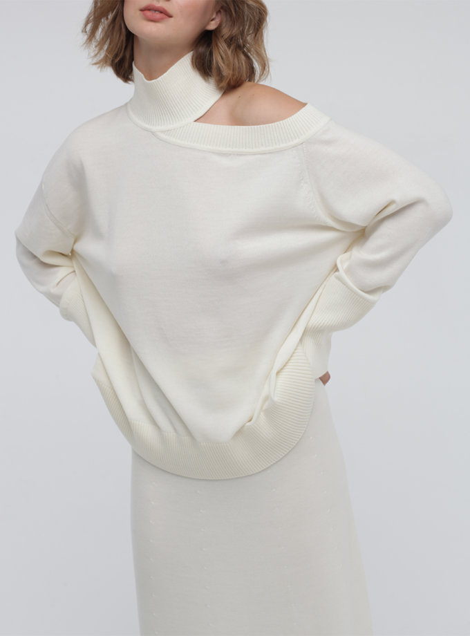 Шерстяной джемпер с открытым плечом MISS_PU-023-white, фото 1 - в интернет магазине KAPSULA