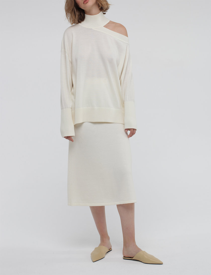 Шерстяная юбка миди MISS_SK-023-white, фото 1 - в интернет магазине KAPSULA