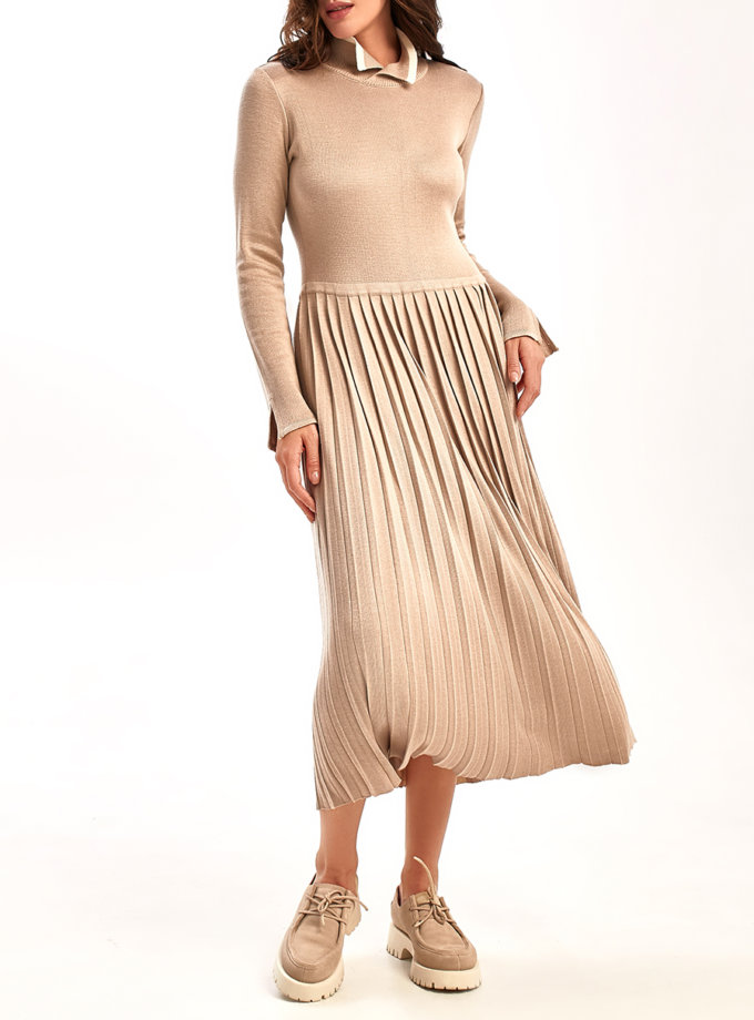 Платье плиссе с разрезом на запах NBL_2109-DR-BEG, фото 1 - в интернет магазине KAPSULA