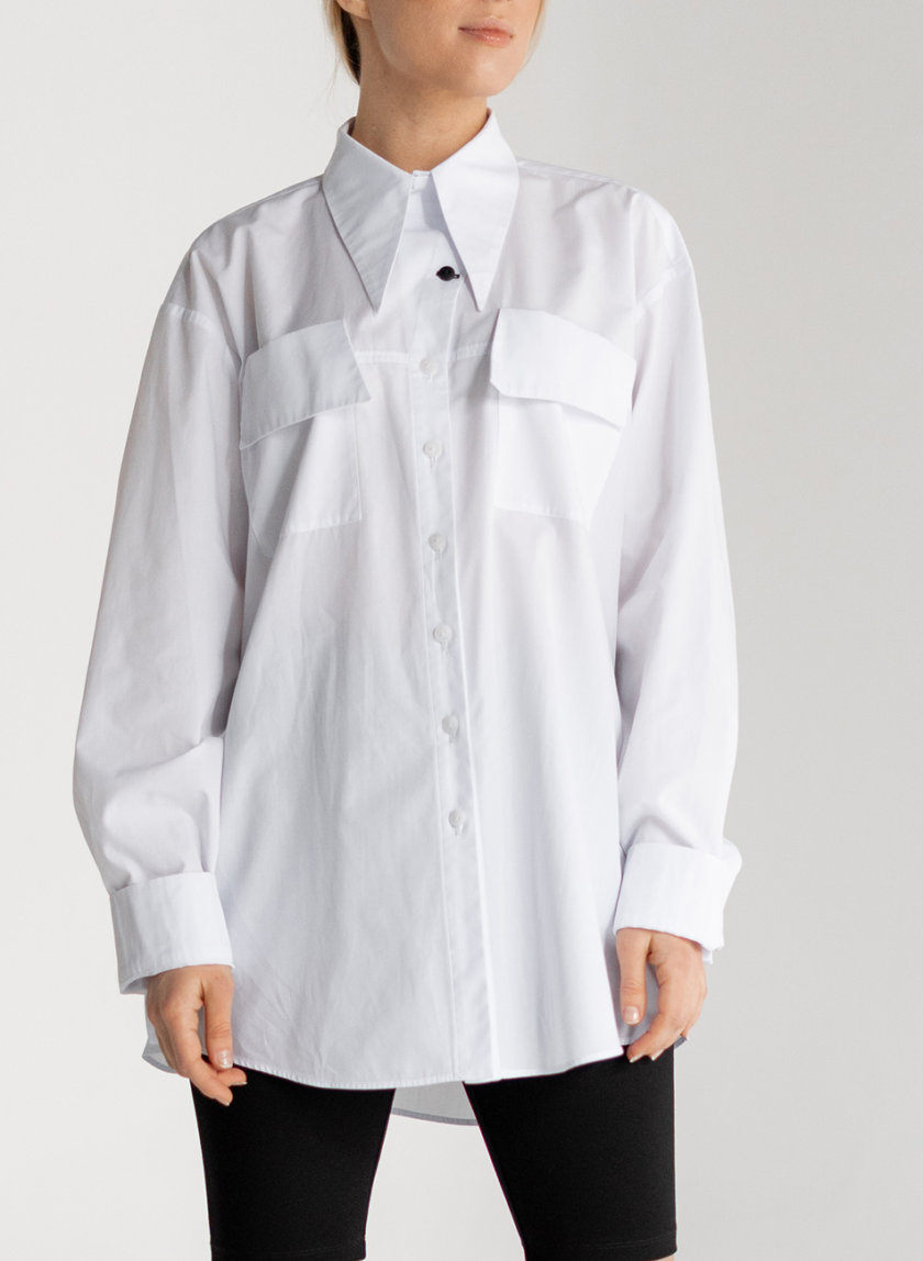 Хлопковая рубашка свободного кроя SE_SE21-Sh-Gentiana-W, фото 1 - в интернет магазине KAPSULA