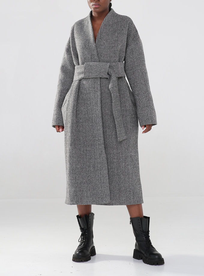 Вовняне пальто з поясом COV_WT-GR, фото 1 - в интернет магазине KAPSULA
