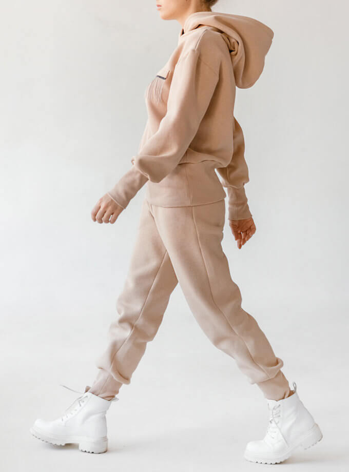 Хлопковый утепленный костюм SHE_fleecesuit_beige, фото 1 - в интернет магазине KAPSULA