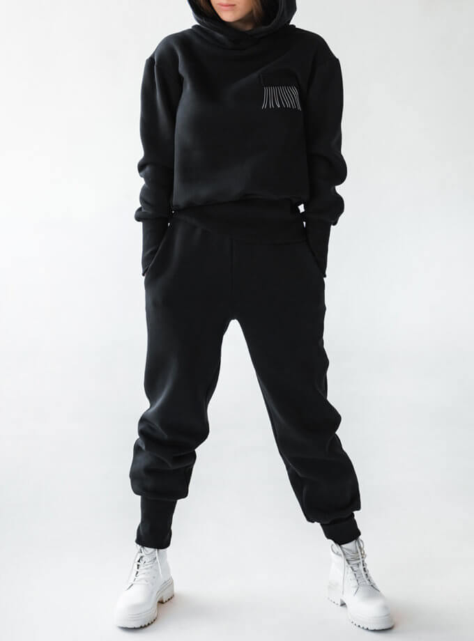Хлопковый утепленный костюм SHE_fleecesuit_black, фото 1 - в интернет магазине KAPSULA