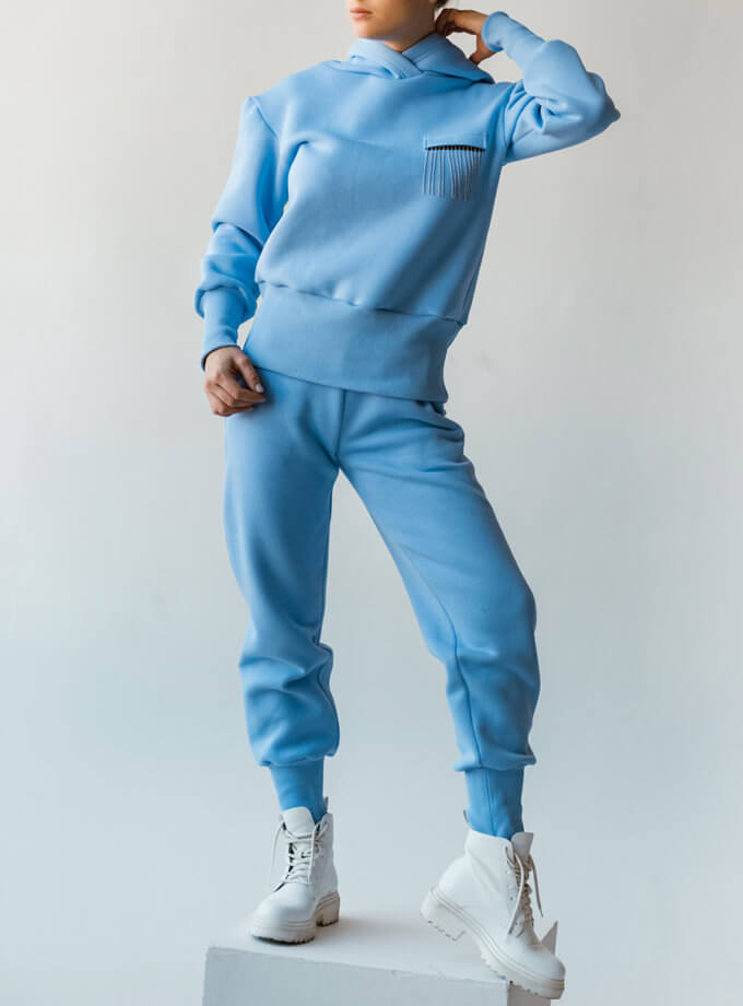 Хлопковый утепленный костюм SHE_fleecesuit_blue, фото 1 - в интернет магазине KAPSULA
