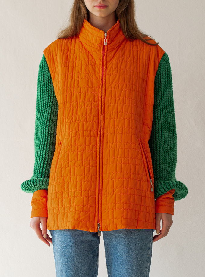 Куртка с вязанными рукавами NNB_knit_slv_GREEN, фото 1 - в интернет магазине KAPSULA