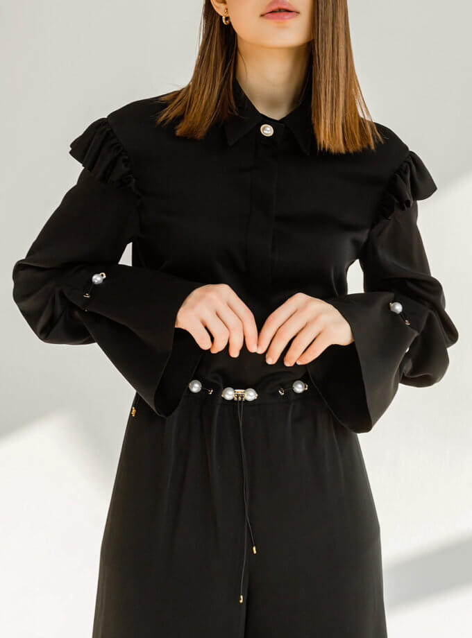 Блуза с жемчужными бусинами RVR_REF21-2042BK, фото 1 - в интернет магазине KAPSULA