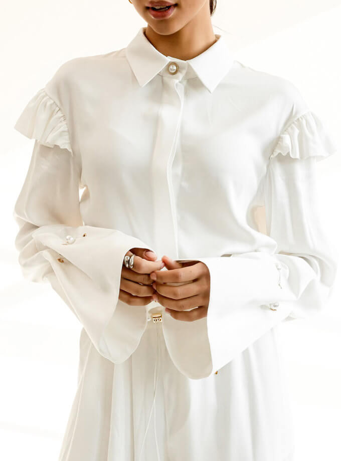 Блуза с жемчужными бусинами RVR_REF21-2042WH, фото 1 - в интернет магазине KAPSULA