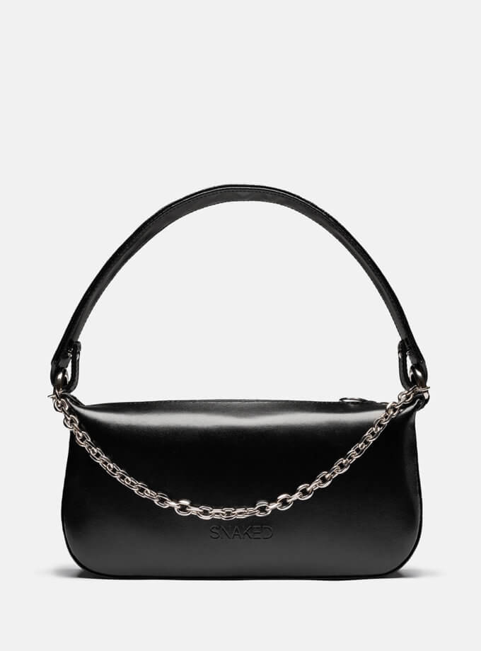 Шкіряна сумка Snaked Baguette Bag in Black Gloss SNKD_P0097S, фото 1 - в интернет магазине KAPSULA