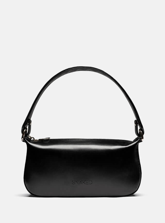 Шкіряна сумка Snaked Baguette Bag in Black Gloss SNKD_P0097S, фото 1 - в интернет магазине KAPSULA