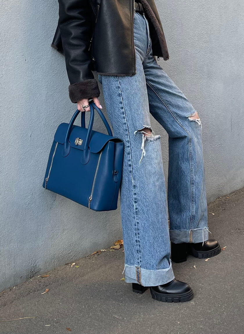 Шкіряна сумка Snaked City Satchel Bag in Blue SNKD_P0104S-kapsula, фото 1 - в интернет магазине KAPSULA