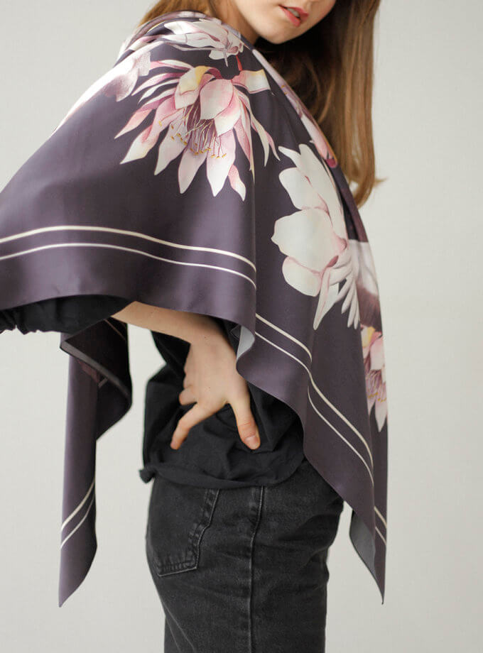 Шелковый платок Журавли в поле 100х100 KL_B_2003, фото 1 - в интернет магазине KAPSULA
