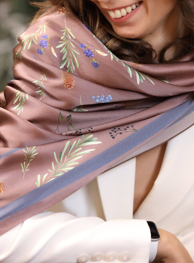 Шелковый платок Рамень в росе 65х65 KL_M_2008, фото 1 - в интернет магазине KAPSULA