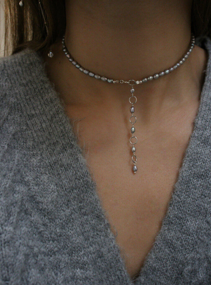 Чокер із сріблястих перлів SLSR_SSN_028, фото 1 - в интернет магазине KAPSULA