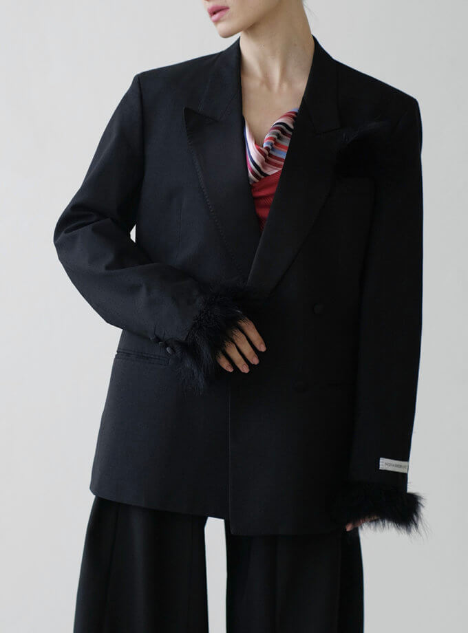Жакет-смокінг з декоративним пір'ям NNB_BLACK_TUXEDO_FEATHERS, фото 1 - в интернет магазине KAPSULA