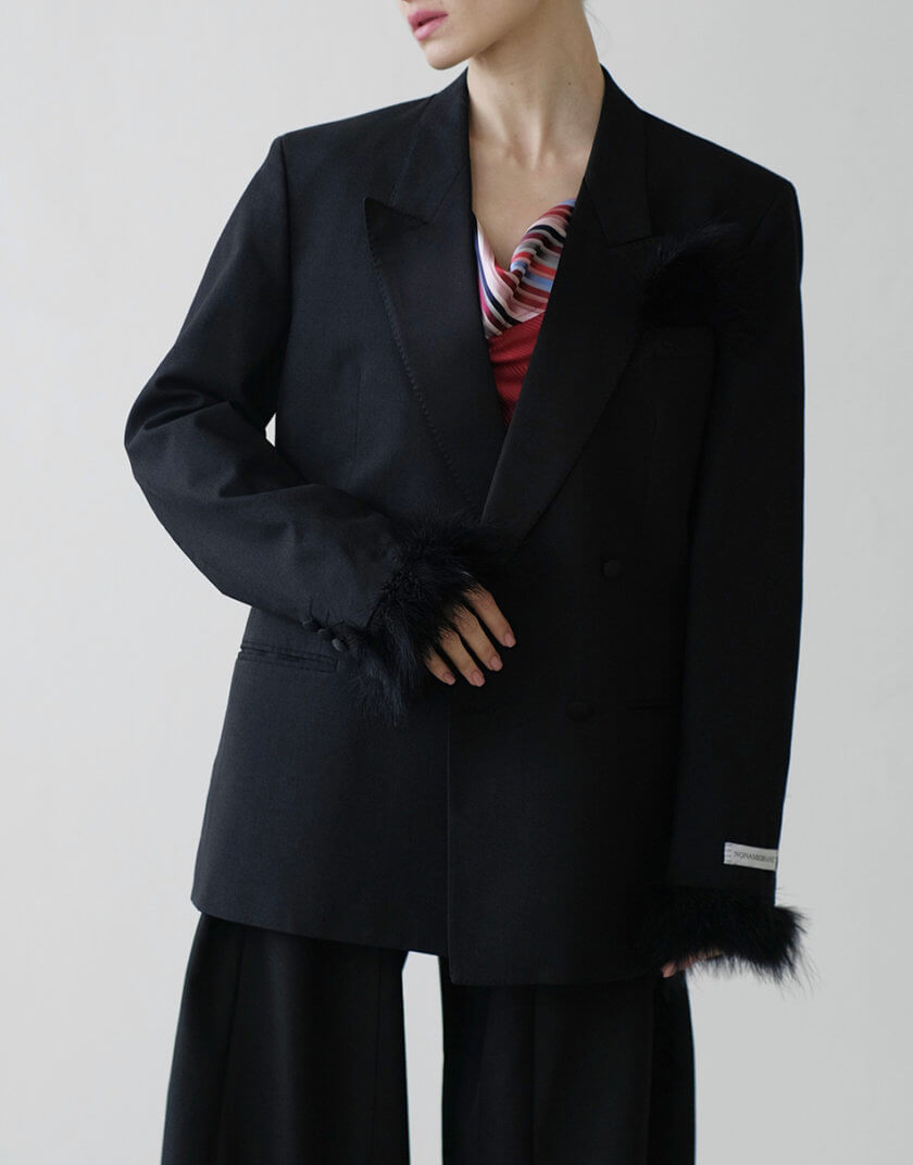 Жакет-смокінг з декоративним пір'ям NNB_BLACK_TUXEDO_FEATHERS, фото 1 - в интернет магазине KAPSULA