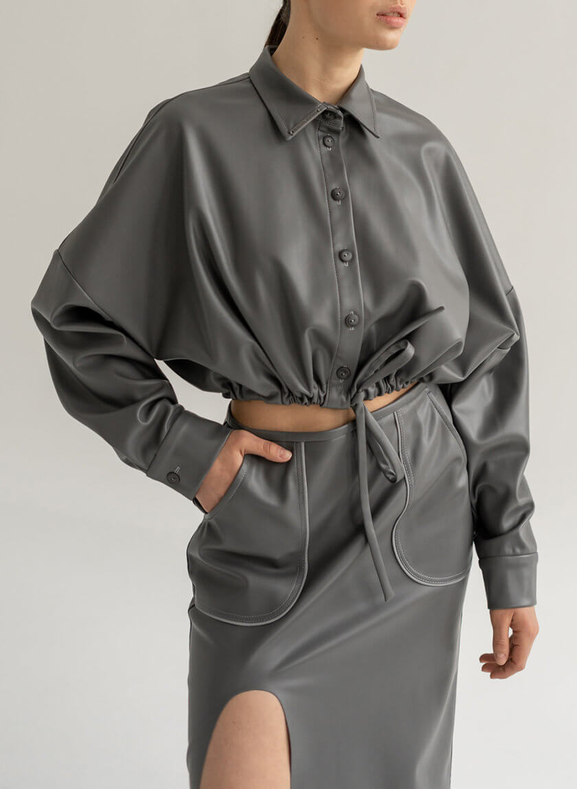 Укороченная куртка из эко-кожи SE_SE20ShrtCrpdG, фото 1 - в интернет магазине KAPSULA