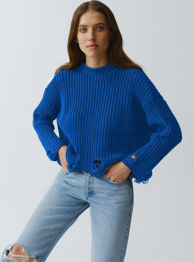 Синий свитер KNIT_50016, фото 1 - в интернет магазине KAPSULA