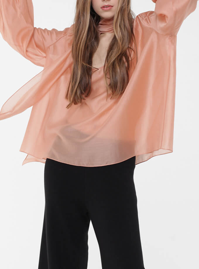 Блуза миди с шарфом MISS_Top-014-peach, фото 1 - в интернет магазине KAPSULA
