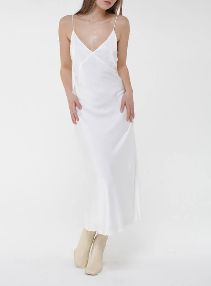 Платье миди на тонких бретельках MISS_DR-040-white, фото 1 - в интернет магазине KAPSULA