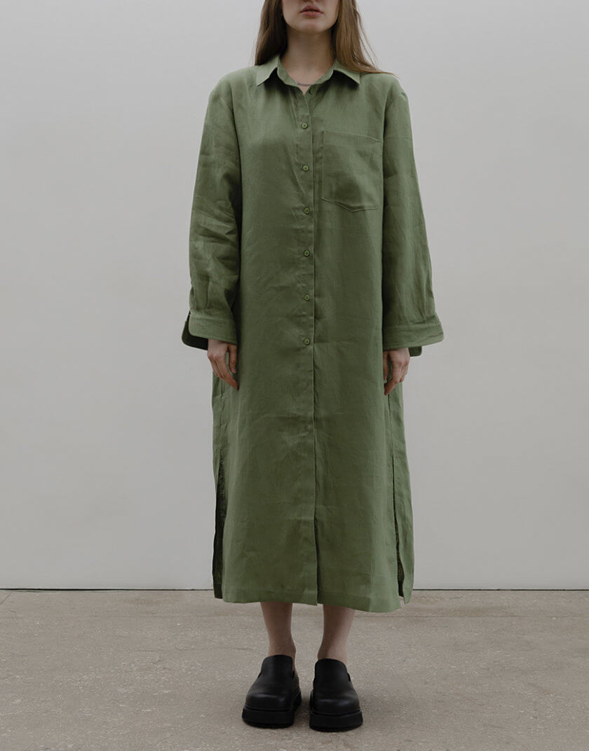 Сукня лляна зелена на ґудзиках BLCGR_BLCN_915, фото 1 - в интернет магазине KAPSULA