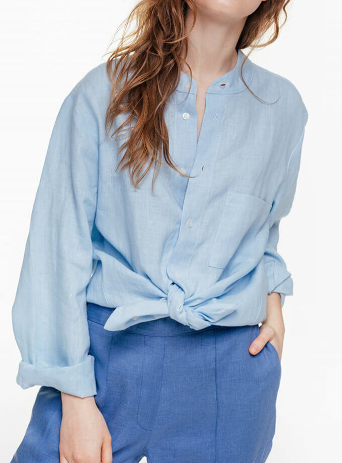Набор рубашка и шорты из льна голубого цвета BLCN_674_679, фото 1 - в интернет магазине KAPSULA