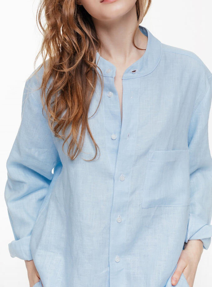 Набор рубашка и шорты из льна голубого цвета BLCN_674_679, фото 1 - в интернет магазине KAPSULA