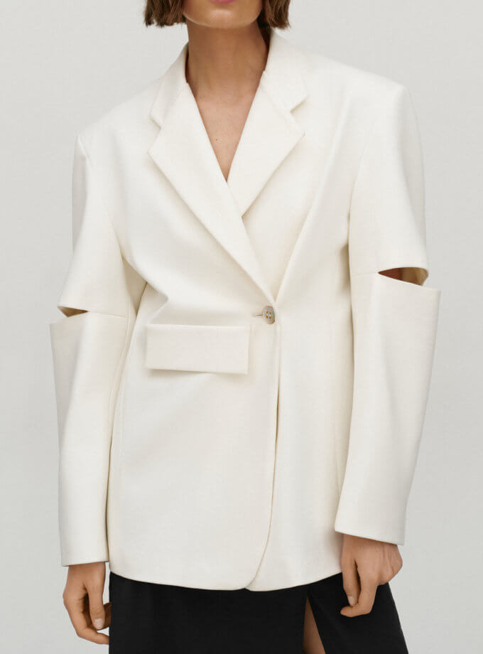 Обьемный белый пиджак-трансформер CPS_SSJ, фото 1 - в интернет магазине KAPSULA