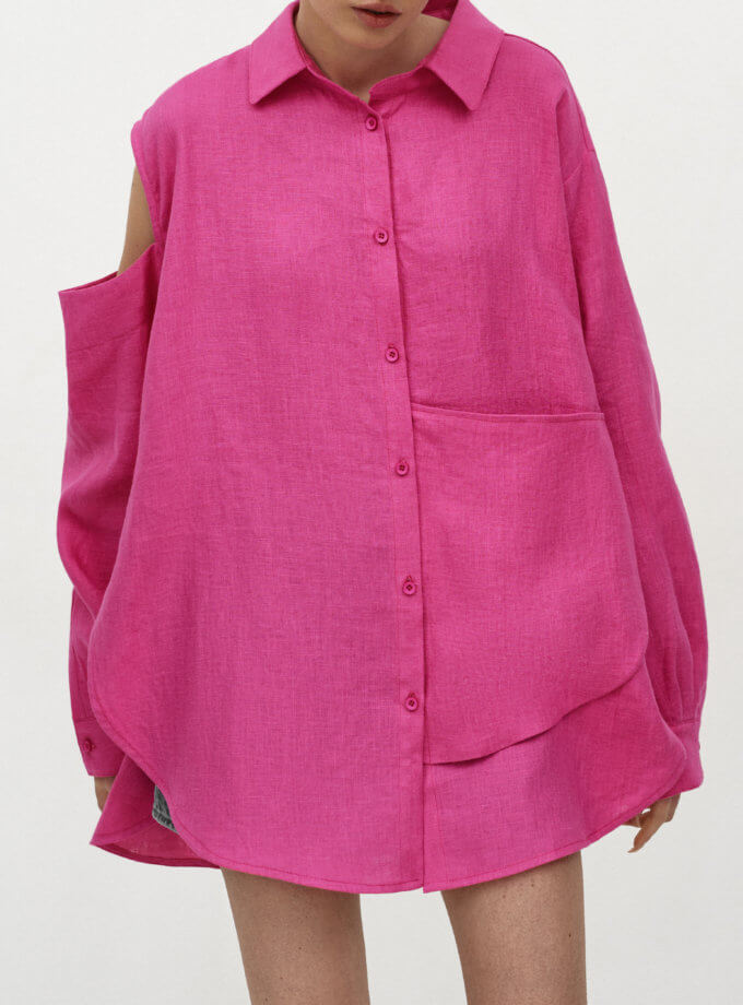 Льняная рубашка цвета фуксия CPS_SSF, фото 1 - в интернет магазине KAPSULA