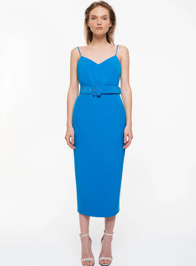 Платье с открытой спиной и поясом в комплекте MGN_1715DB, фото 1 - в интернет магазине KAPSULA