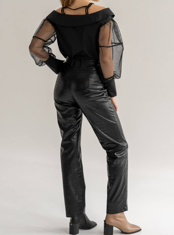 Штани з екошкіри кроко чорні SE_22_PnCrcB, фото 1 - в интернет магазине KAPSULA