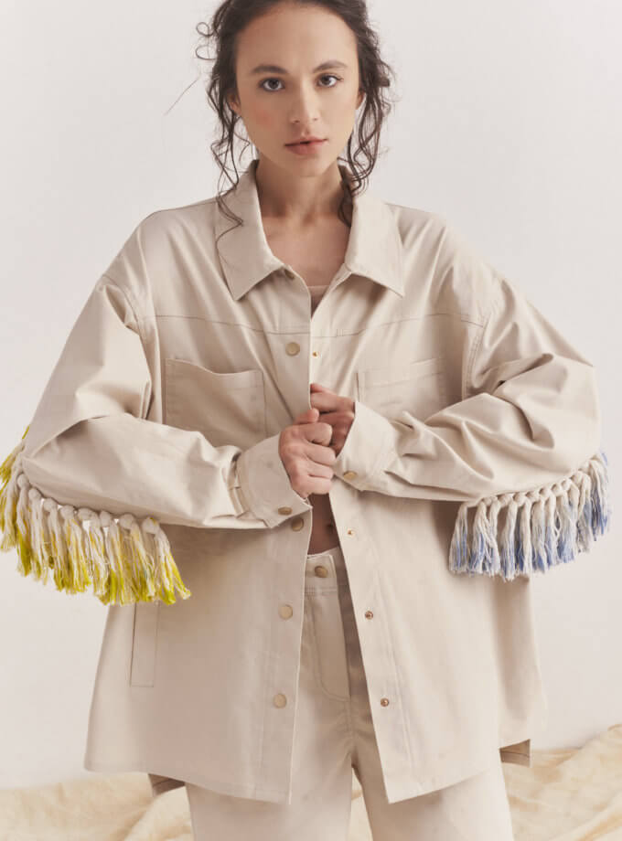 Куртка с цветной бахромой ZHRK_220010beigemulti, фото 1 - в интернет магазине KAPSULA