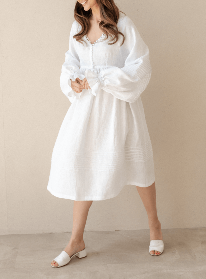 Сукня із льону із гудзиками та пишними рукавами MRND_М100-1, фото 1 - в интернет магазине KAPSULA