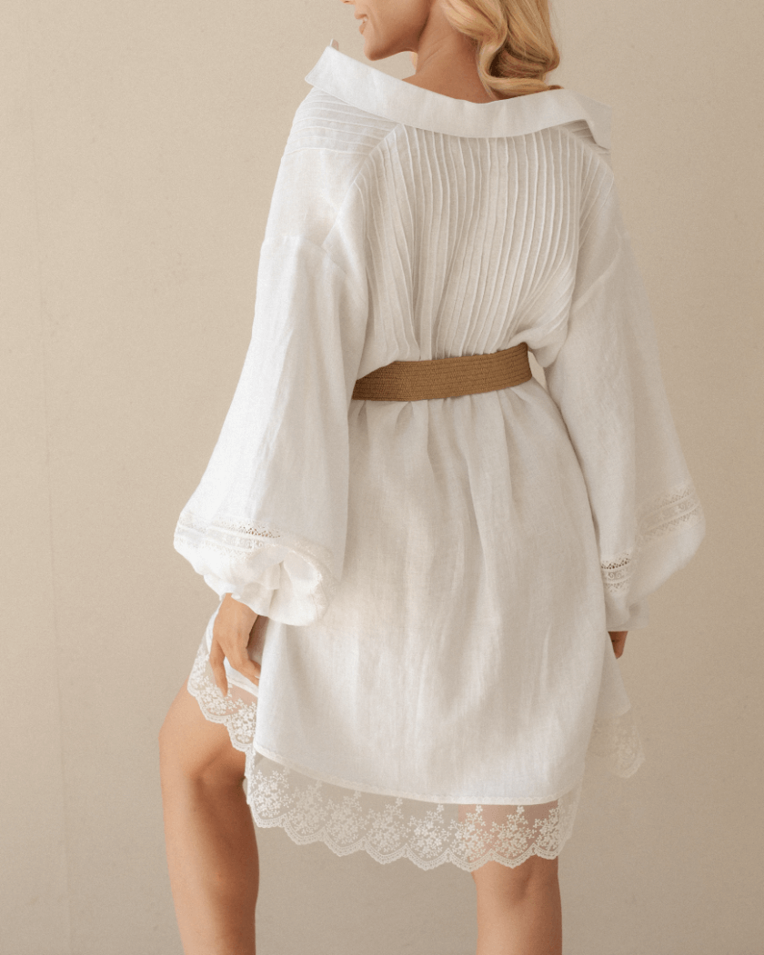 Лляна сукня - сорочка із мереживом та рукавами буфами MRND_М96-1, фото 1 - в интернет магазине KAPSULA