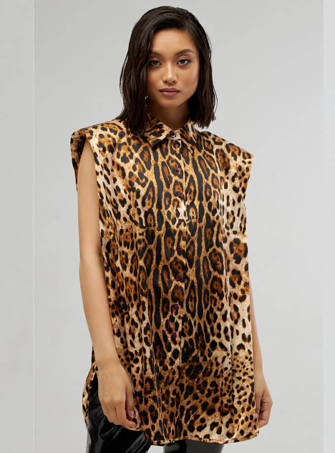 Сорочка-жилет, принтований шовк, леопард KAR_SS22_048, фото 1 - в интернет магазине KAPSULA