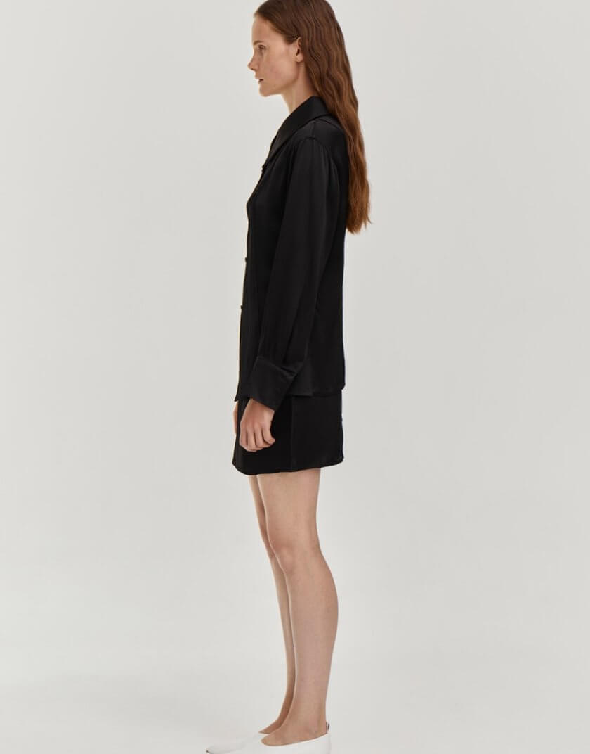 Сорочка приталеного силуету чорна FORMA-SS22-07, фото 1 - в интернет магазине KAPSULA