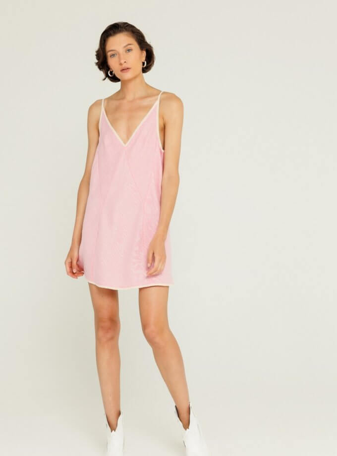 Коротка сукня оздоблена мереживом KTS_21051_pink, фото 1 - в интернет магазине KAPSULA