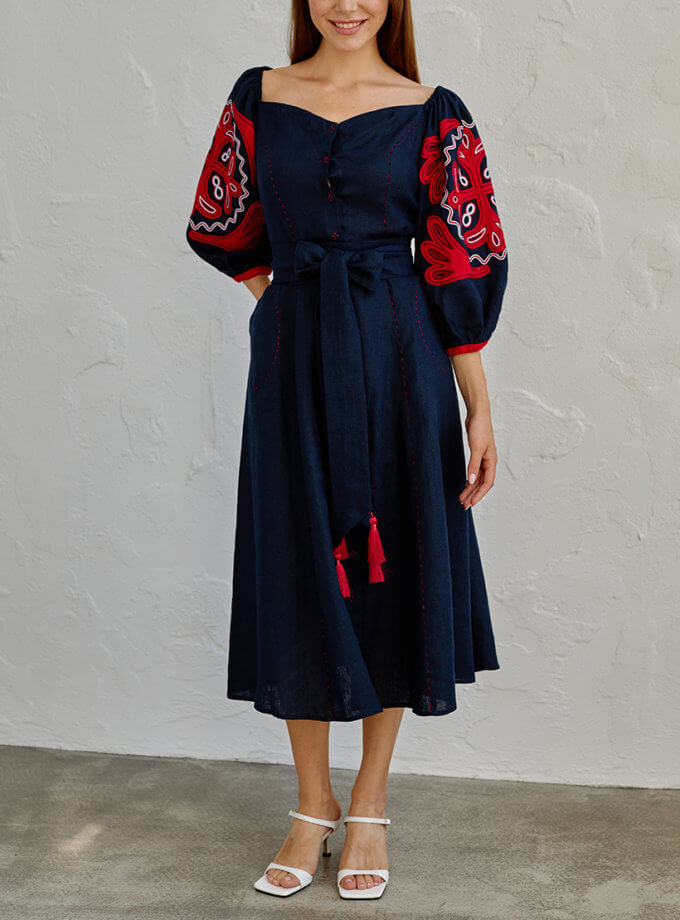 Сукня "Аплікація" з червоною вишивкою EMB_SS22_1034, фото 1 - в интернет магазине KAPSULA