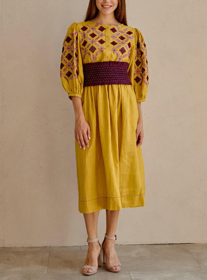 Сукня "Карпати" з широким поясом EMB_SS22_1037, фото 1 - в интернет магазине KAPSULA