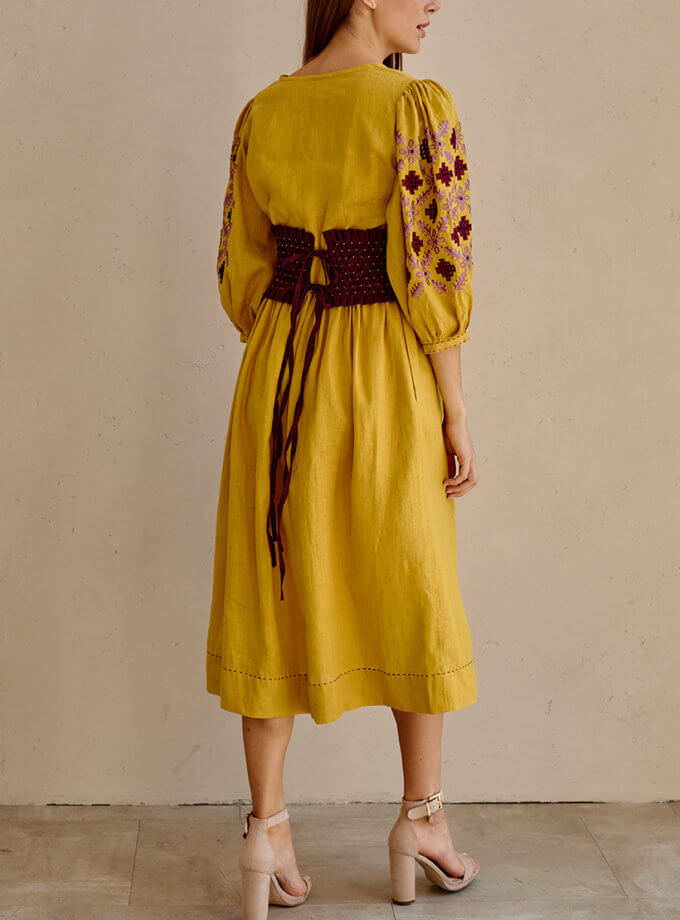 Сукня "Карпати" з широким поясом EMB_SS22_1037, фото 1 - в интернет магазине KAPSULA