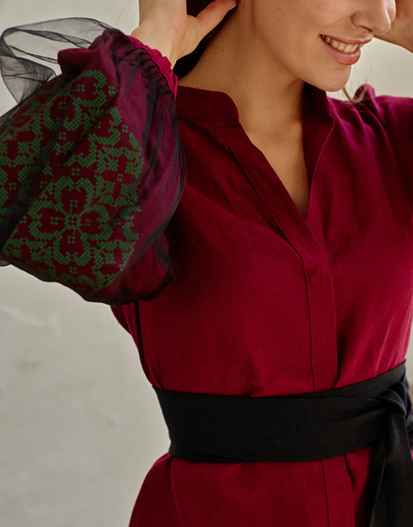 Блуза з рукавом сітка зелена вишивка EMB_SS22_1027, фото 1 - в интернет магазине KAPSULA
