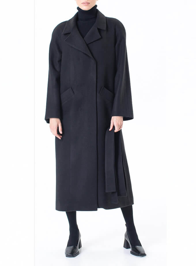 Чорне двобортне пальто ALOT_500283, фото 1 - в интернет магазине KAPSULA