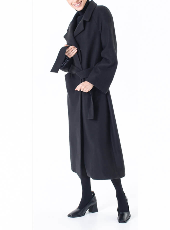 Чорне двобортне пальто ALOT_500283, фото 1 - в интернет магазине KAPSULA