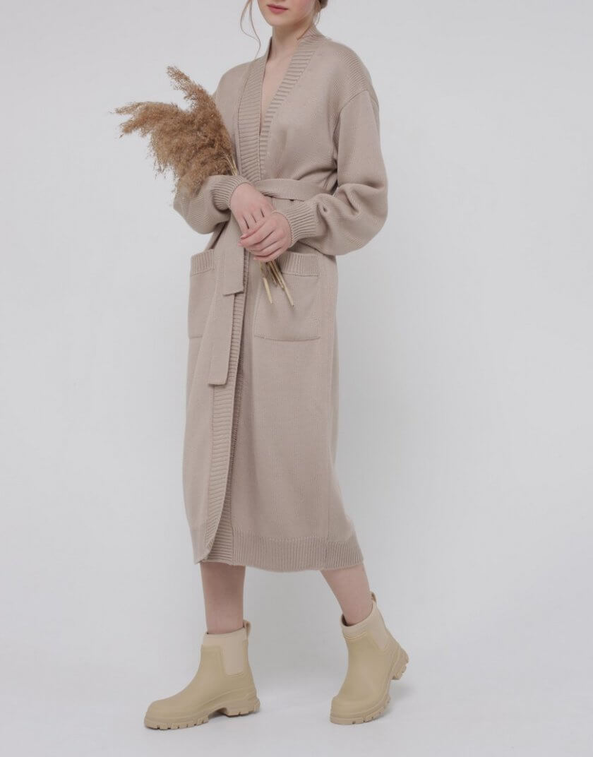 Шерстяной кардиган на запах MISS_JA-017-beige-coat, фото 1 - в интернет магазине KAPSULA