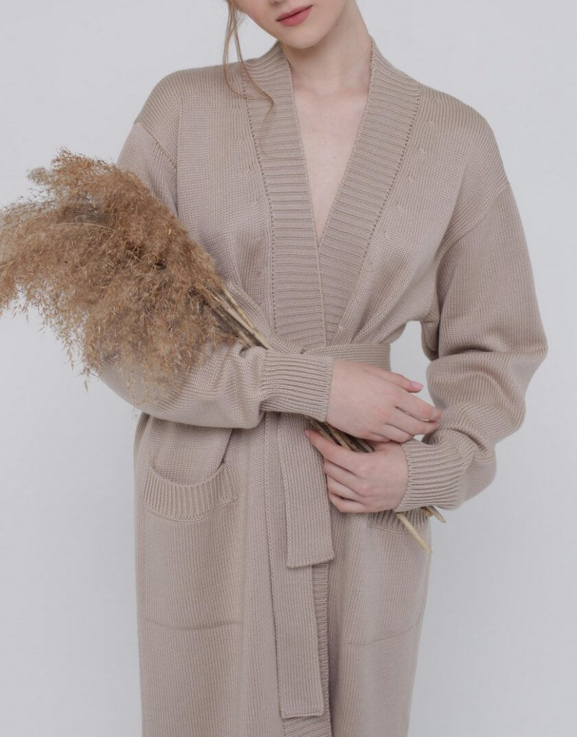 Шерстяной кардиган на запах MISS_JA-017-beige-coat, фото 1 - в интернет магазине KAPSULA
